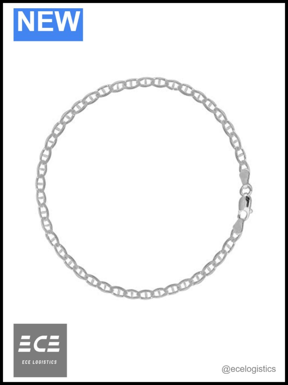 Italian Sterling Silver 4mm Mariner Link Chain Anklet 10" Lobster Clasp